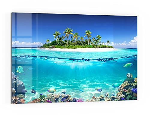 DEQORI Küchenrückwand Glas | Motiv Insel im tropischen Meer | 60x40 cm | Bad- oder Herd-Rückwand | Herdblende Spritzschutz für Küche & Badezimmer | Moderne Deko für Fliesenspiegel