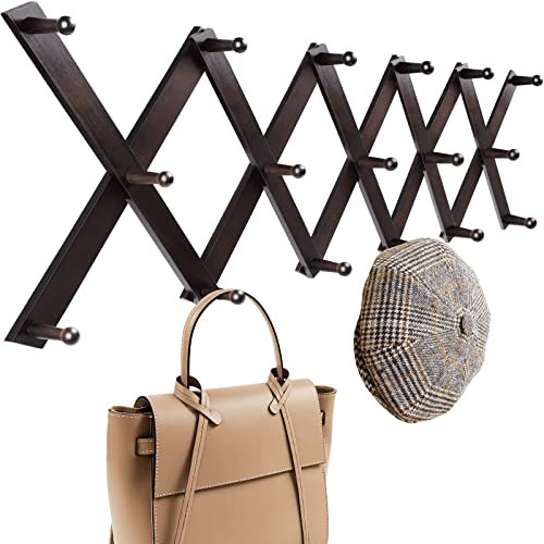 Homode Colgador de pared de acordeón, colgador de sombrero, perchero de madera de acordeón con 17 ganchos, organizador de pared expandible para colgar gorras de béisbol, sombreros, bolsos, tazas de