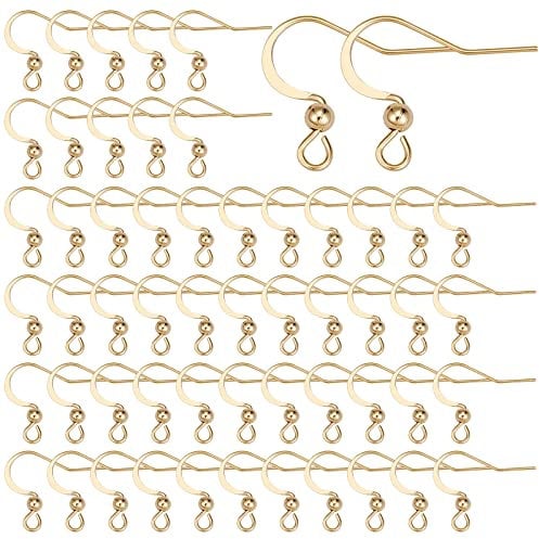 SUNNYCLUE 1 Box 100Pcs Real 18K Gold Plated French Earring Hooks Fish Hook Earrings Stainless Steel Ear Wires Ball Dot Earwires for jewellery Making Accessories Women Adults DIY Dangle Earrings Craft
