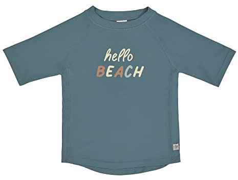 LÄSSIG Baby Kinder Schwimmshirt Badeshirt Kurzarm UV Schutz/Short Sleeve Rashguard Hello Beach blue, 07-12 Monate, Größe: 74/80