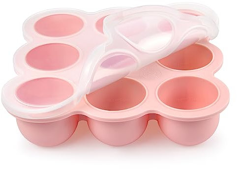 Aolso Baby Food Storage Container, Silicone Baby Food Freezer Container, 9-Grid Baby Food Freezer Storage Tray with Lid, Perfect Food Container for Homemade Baby Food (Pink)
