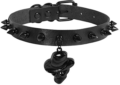 MILAKOO Unisex Punk Gothic Schädel Skelett Nieten Schwarz PU Choker für Party Cool Chains Halskette Einstellbar