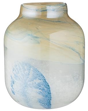 GILDE GLAS art Deko Vase - Blumenvase durchgefärbtes Glas - Maritime Dekoration - Geschenk für Frauen Geburtstag Weihnachten - Farbe: Blau Beige - Höhe 24 cm