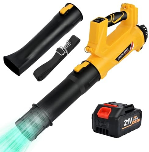 Soplador de Hojas Bateria: 21V Soplador Bateria con Correa,Soplador de Aire con 4,0 Ah Bateria,20000RPM,6 Velocidades Soplador de Hojas Eléctrico,para Soplar Hojas Caídas, Limpiar Patios y Caminos