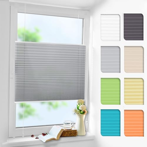 Linhu Plissee ohne Bohren Hellgrau 100x120cm (BxH), Klemmfix Rollo für Fenster & Tür – Blickdicht & Lichtdurchlässig, Up & Down verstellbar, Sichtschutz & Sonnenschutz, Easyfix Faltrollo