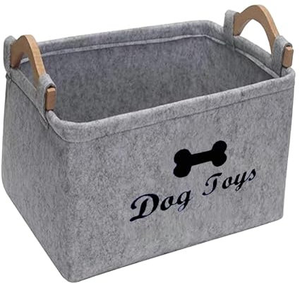 ＡＷＨＡＯ Haustier Spielzeug Organizer Box, Welpen Sachen Korb, Rechteckig, Vielseitig Einsetzbar, Zusammenklappbar, Katzenspielzeug Boxen, Hundebedarf, Lagerpl, Grauer Knochen