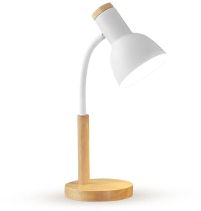 OKSANO Schreibtischlampe, LED Leselampe im Klassichen Holz Design,E27 Socket,Verstellbarem Arm, Kinder Tischlampe für Schlafzimmer,Wohnzimmer (weiß)