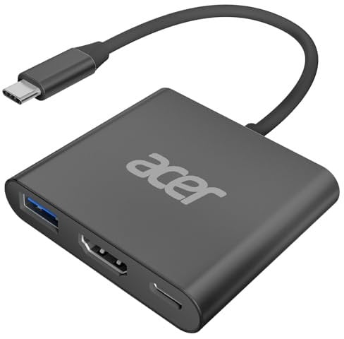 Acer Hub USB C, Adaptateur multiport USB C vers HDMI 3 en 1, avec Port de données USB 3.0 GEN1 5 Gbit/s, Port HDMI 4K et Charge PD Max 100 W pour téléphones USB C, tablettes, iPad Pro, MacBook Pro, o