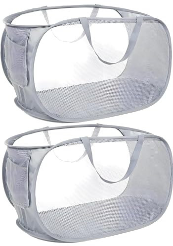 Kiswleon 75L Collapsible Laundry Baskets,2 Packs Folding Laundry Basket,Pop Up Laundry Basket with Handle,Collapsible Washing Basket for Bathroom,Kids Room,Grey