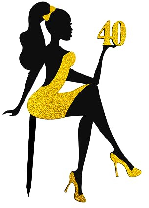 decoresca Kuchendeko Geburtstag mit Alter, 40 Jahre - 24x17 cm - Dame in High Heels, Happy Birthday Tortenaufsatz – Kuchendekoration - Torten Topper Geburtstag in Acryl & Glitter (Golden)
