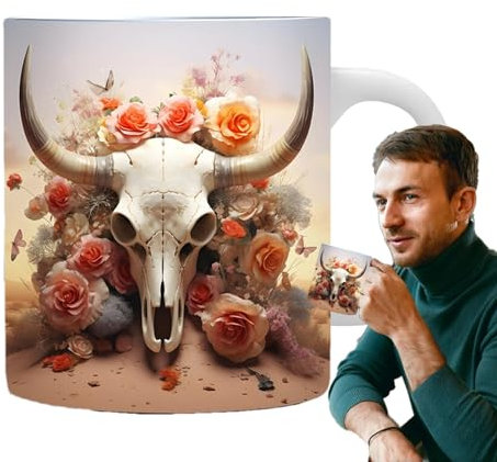 Niktule Tasse de crâne de vache, tasse de vache - Tasse d’eau de crâne de vache en céramique - Tasse à thé, tasse de boisson et d'eau de nouveauté, tasse à thé créative pour le cacao chaud, le lait
