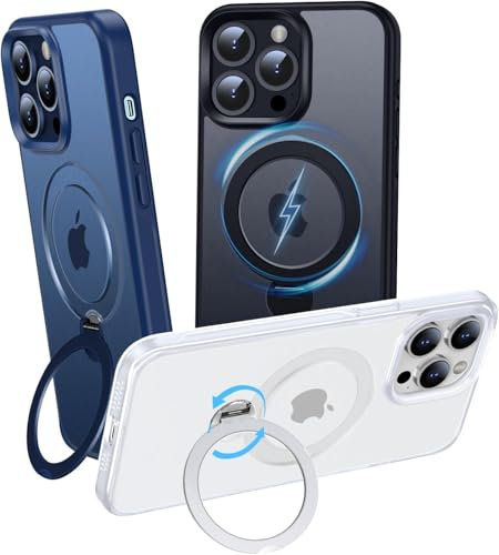 OLHAOMAO Hülle mit 360° Verstellbarem Ständer für iPhone 14 Pro Max für MagSafe -[Matt-Weiß Handyhülle][Unsichtbarer Magnetischer Ring-Halter] Stoßfeste Anti-Rutsch-Schutzhülle