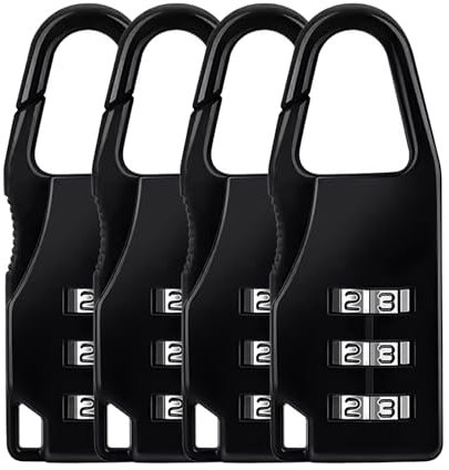 4 piezas Cerradura de Equipaje de Combinación de 3 Dígitos, Candado de Seguridad de Zinc para Maletas, Mochilas y Casilleros, Resistentes y Duraderos, Color Negro