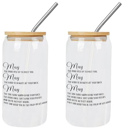Yelolyio Glasbecher mit Strohhalm, Aufschrift May The Road Rise Up to Meet You, Geschenk für Muttertag, ideal für Wasser, Boba-Tee, 2 Stück
