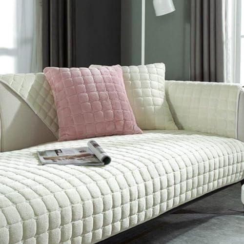 LHKXKKXX Samt Sofabezug 1 2 3 4 Sitzer, Sofaschoner Antirutsch Sofa Cover l Shape, Sofa bezug Set Sofa überzug Ecksofa Couch überwurf sofaüberwurf, Sofa überwurf Couch überzug L Form,Weiß,110x240cm