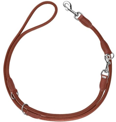HUNTER Verstellbare Hundeführleine Round & Soft Canadian UP, Farbe: Cognac, weiches Leder, 3-Fach verstellbar, rundgelegt, nachhaltig, Made in Germany, Größe: 14/200