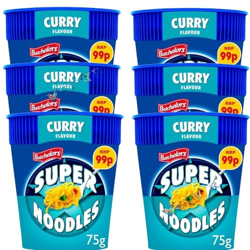 Batchellors Chicken,BBQ Beef & Curry Flavour Super Noodles Pot PMP 75g (6, Curry)