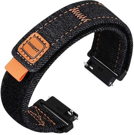 ANNEFIT Watch Strap 24mm, Denim Fabric Quick Release Watch Band for Men Women (Black)