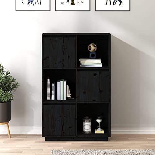 Iiaky Highboard Schwarz 74x35x117 cm Highboard Wohnzimmer Esszimmerschrank Wohnzimmer SchräNke Highboard Vintage Buffetschrank Massivholz Kiefer