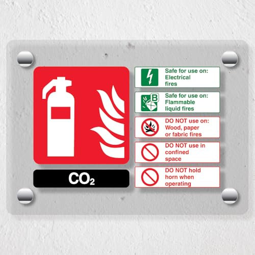 V Safety CO2 Fire Extinguisher - 150 x 100 mm - Acrylic Perspex Cast Clear Safety Sign