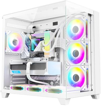 RUIX OV403 | ATX Computer Case | 4 * 120mm Prism ARGB PWM Fans | Three Sided Tempered Glass | Gaming PC Case | USB 3.0 | Type C (White)