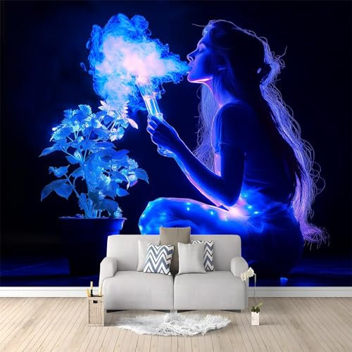 Papier Peint Mural 3D Fille Brillante Bleue 200x140 cm Papier Peint Panoramique Poster Tapisserie Photo, Papier Peint intissé pour Chambre Salon Personnalisé Murale Décoration