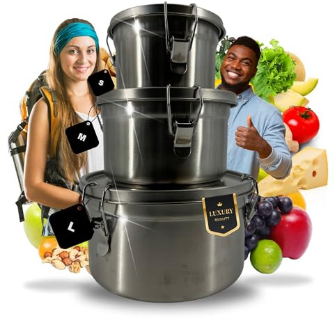 TronicXL Premium Lunchbox Edelstahl Behälter Mit Deckel 3er Pack Behälter für Camping Küche Brotdose Lunchbox Gemüse Fleisch Käse Dichtung auslaufsicher Frischhaltedose Metall