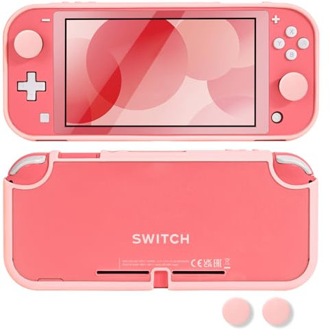 DLseego Etui pour Switch Lite, Anti Scratch Frosted Translucent White Protective Shell Cover PC Shockproof Protector Case with 2 PCS Thumb Grip Caps,Rose