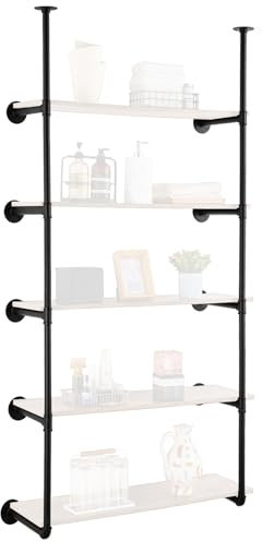 VEVOR Industrial Pipe Shelf, 5 Tier 2PCS, 11.8in Applicable Board Width Wall-Mount Floating Rustic Wood Shelves Bracket Bookshelf,Storage Holder for Kitchen Bedroom Bathroom, (Planks NOT Included)