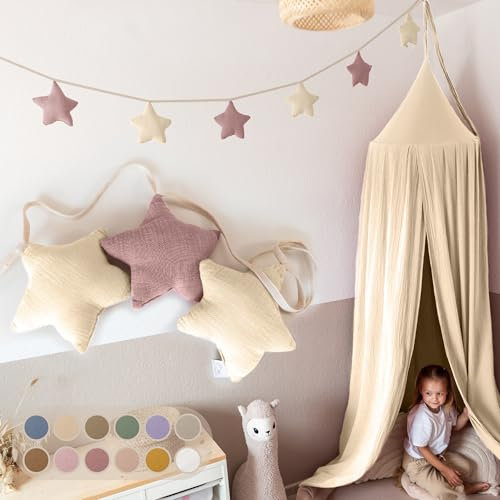 LILIMAUS Sternen Wimpelkette Stoff - 12 Farben - Kinderzimmer Deko - 100% Baumwolle Handmade - Musselin - Mädchen & Jungen - Babyzimmer Girlande