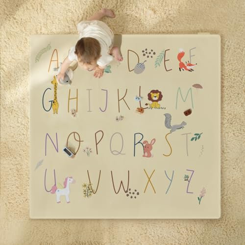 Joypony Vegan Leather Baby Play Mat, Wipe-Clean Play Mat for Floor, 47x47 Thicken Foam Cushioned & Waterproof Playpen Mats for Infants, Kids and Toddlers