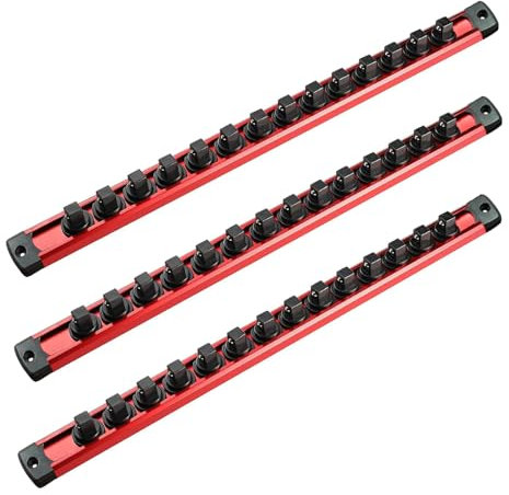 ACEBON Magnetic Socket Organizer Set, 3PCS Aluminum Alloy Socket Rail, Heavy Duty Socket Holder, 3/8-Inch Socket Rack, Holds 42 Sockets