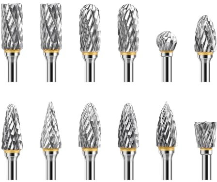 Lytool 12 Piezas Juego de Fresas Giratorias de Tungsteno para Herramienta Giratoria, Vástagos de 1/8 Fresas de Carburo Compatible con Dremel, para Tallado de Madera, Pulido de Metales, Grabado