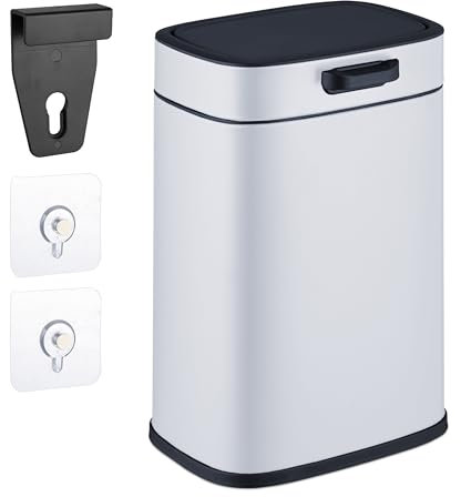 Relaxdays Küchenmülleimer 5 L, hängender Biomüllbehälter, Inneneimer, Aufhängung & Klebepads, Türmüllbehälter, weiß