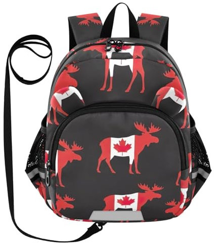 ODAWA Kinder-Rucksack, Elch, kanadische Ahornblatt-Flagge, kleiner Jungen, Kleinkind, Rucksack für Jungen und Mädchen, Elch kanadische Ahornblatt-Flagge, Medium