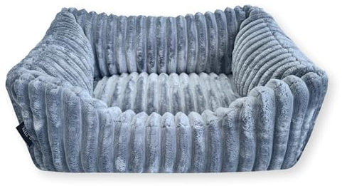 4L Textil Bella Plüsch-Katzenbett Premium-LINE Kuscheliges Katzenkörbchen aus Cord Katzenkorb Katzenbett flauschig Katzenhöhle (Grau, 60x40 cm)