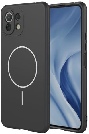 UPLAI Magnetisch Hülle für Xiaomi 11 Lite 5G NE/Xiaomi Mi 11 Lite, Ultra Dünn Seidig Flüssiges Silikon Stoßfest Handyhülle mit Kameraschutz, Weich Faserfutter TPU Mode Schutzhülle. Schwarz