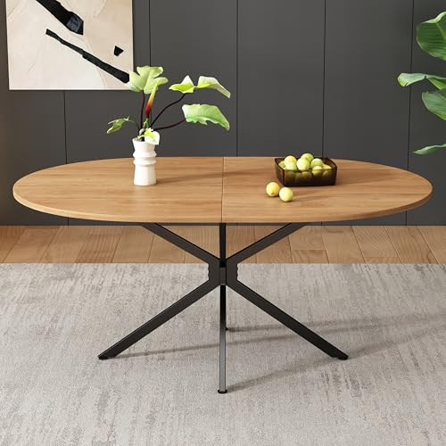 LARFOEK Esstisch Klein, Ovaler Küchentisch aus Holz, Esszimmertisch Industrie-Design für 4 Personen, Tisch für Esszimmer, Wohnzimmer, 120 x 80 x 75,5 cm, Natur (A)