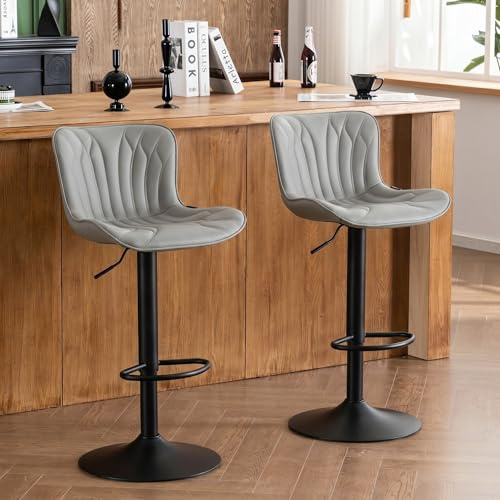 YOUNIKE Barhocker 2er Set, Drehbare Höhenverstellung Barstuhl Kunstleder Polsterung Barstühle Thekenhocker, Moderner BarStools Küchenhocker mit Hohe Ohrenlehne, Grau
