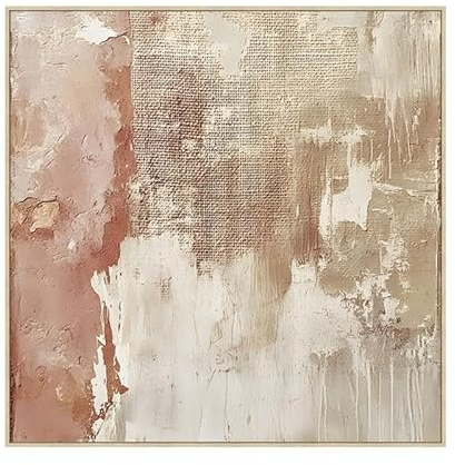 Leinwandbild mit Holzrahmen, abstrakt, in Weiß, Beige und Braun, 100 x 100 x 3,5 cm