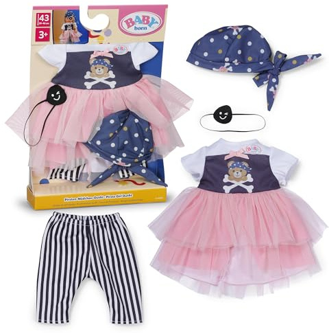 BABY born Piraten-Outfit für 43 cm Puppen mit Kleid und Augenklappe | Kleid, Hose, Kopftuch, Augenklappe, passend für 43 cm Puppen