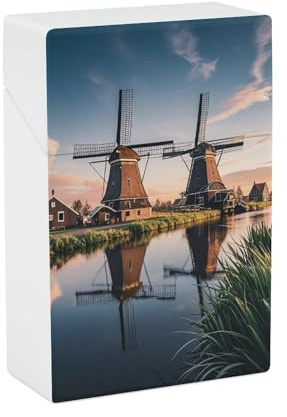 Dutch Windmill Cigarettes Box Crush Proof, Waterproof, Hard Plastic Cigarette Holder Case, Stylish Lighter Holderfor Men/Women