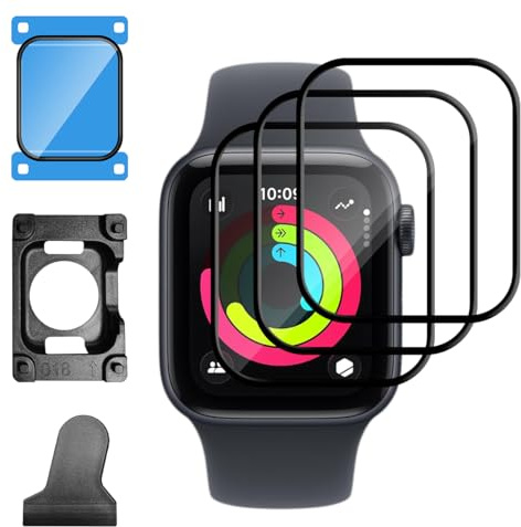 GEEMEE 3 Pack para Apple Watch SE 3 44mm Protector de Pantalla, Borde Curvo 3D Antiarañazos Sin Burbujas,HD Película Protectora Flexible Ultra Irrompible Antiarañazos-Negro