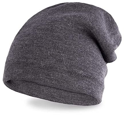 Neverless® gefütterte Strickmütze für Herren, Strick-Beanie mit Fleece Futter, Lange Winter-Mütze grau Unisize