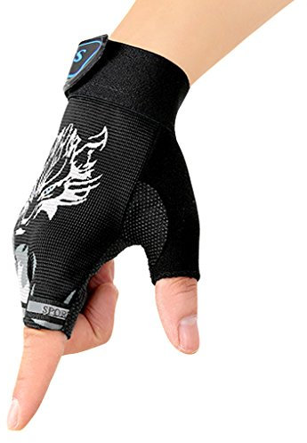 BXT Mädchen Jungs Halb Finger Fahrradhandschuhe Sport Gym Handschuhe Racing Mitts Anti Rutsch Gel Atmungsaktive Fingerlos Kinder Handschuhe für Mountain Road Fahrrad