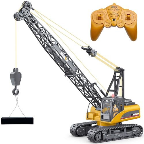 Fistone 1/14 RC Truck Crawler Tower Crane Hoist Dragline Die-cast Model Lifiting Cable Remote Control Excavator Tractor Digging Engineering Toy Construction Vehicle