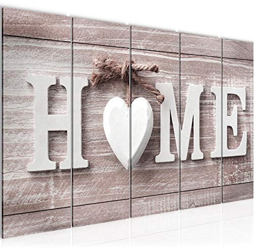 Runa Art Wandbild XXL Home Herz Wohnzimmer 200 x 80 cm Beige Braun 5 Teilig - Made in Germany - 504455b