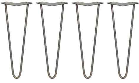 SKISKI LEGS - 4 Pieds de Table en Épingle à Cheveux 35,5cm 2 Tiges en Acier Couleur Naturelle Épaisseur 10mm