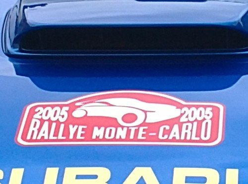 SCOOBY DESIGNS Motorhaubenaufkleber, Motiv: World Rally Team Monte Carlo 2005, Rot und Weiß