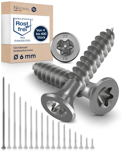Edelstahl Holzschrauben V2A A2 Senkkopf Torx TX25 – Teilgewinde – 6x180 mm – 50 Stück – Universalschrauben Holz